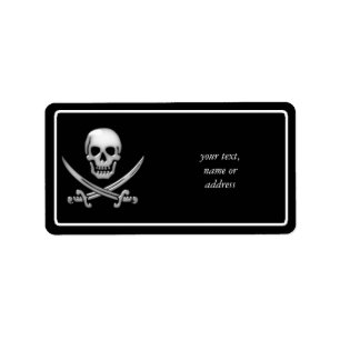 Glassy Pirate Skull & Sword Crossbones Label