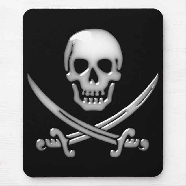 Glassy Pirate Skull & Sword Crossbones Mouse Pad (Front)