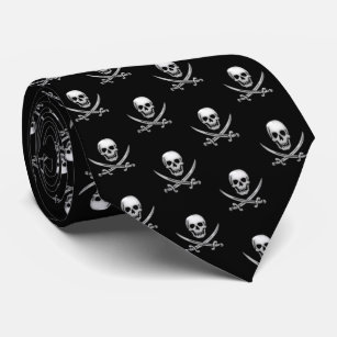 Glassy Pirate Skull & Sword Crossbones Neck Tie