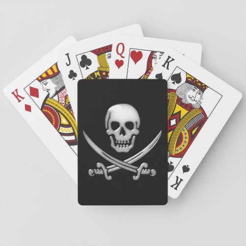 Glassy Pirate Skull  Sword Crossbones Playing Cards
