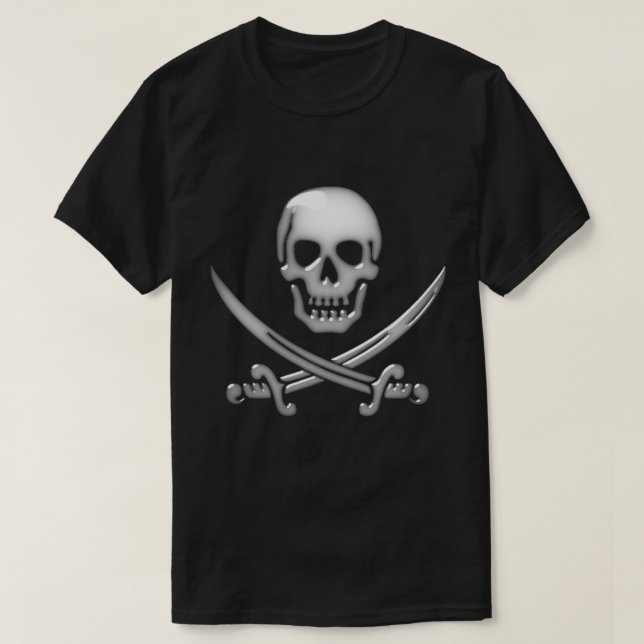 Glassy Pirate Skull & Sword Crossbones T-Shirt (Design Front)