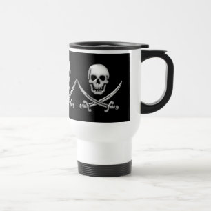 Glassy Pirate Skull & Sword Crossbones Travel Mug