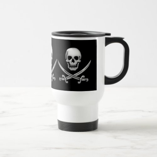 Glassy Pirate Skull  Sword Crossbones Travel Mug