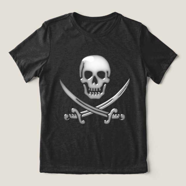 Glassy Pirate Skull & Sword Crossbones Tri-Blend Shirt (Design Front)