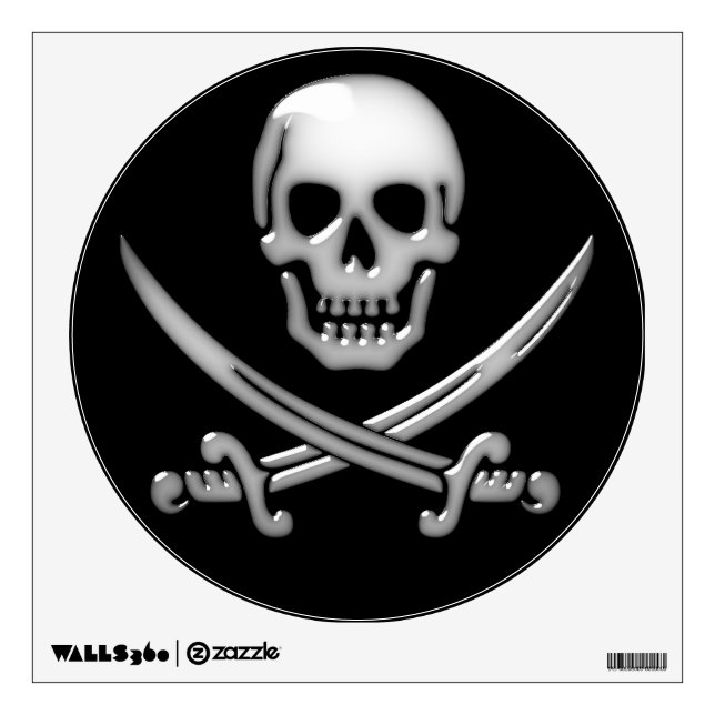 Glassy Pirate Skull & Sword Crossbones Wall Decal (Front)