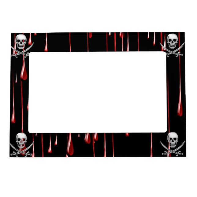 Glassy Pirate Skull & Sword On Bloody Drips Magnetic Frame (Front)