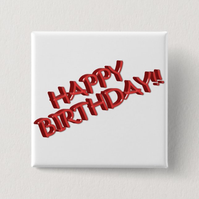 Glassy Red Happy Birthday Text Image Button (Front)