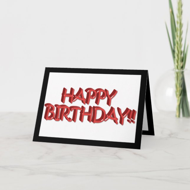 Glassy Red Happy Birthday Text Image Card (Front)