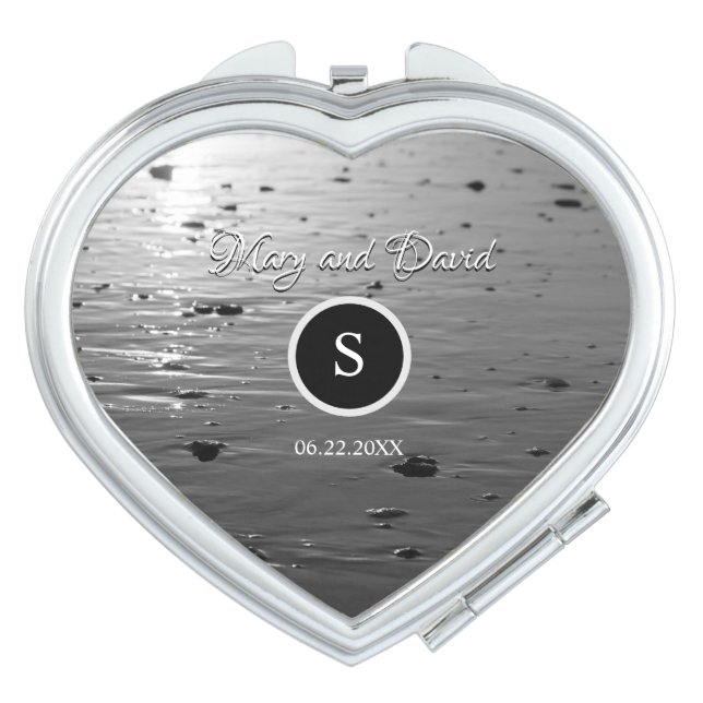 Glassy Sand Grayscale Wedding Compact Mirror (Front)