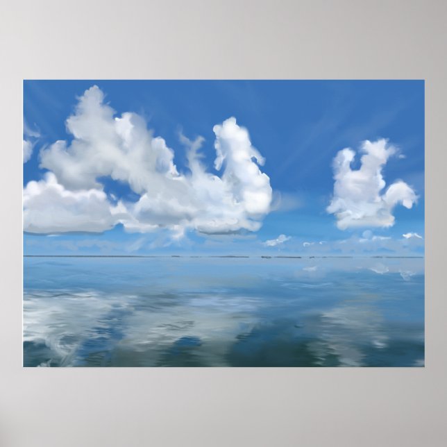 Glassy sea scape with clouds canvas print (Front)