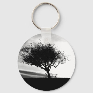 Glastonbury Hawthorn. Tree. Black and White. Keychain