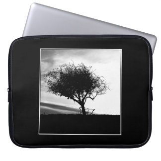 Glastonbury Hawthorn. Tree. Black and White. Laptop Sleeve