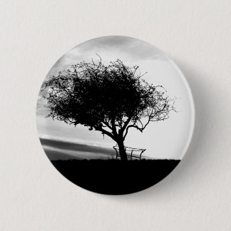 Glastonbury Hawthorn. Tree. Black and White. Pinback Button