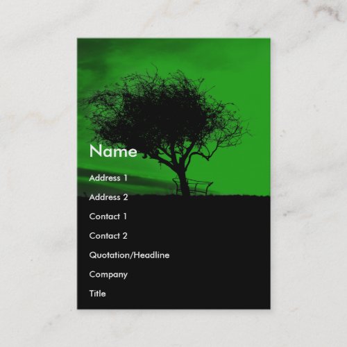 Glastonbury Hawthorn. Tree on Hill. Green Black. Business Card Template