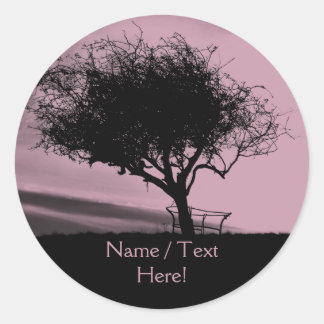 Glastonbury Hawthorn. Tree on Hill. Pink, Black. Classic Round Sticker