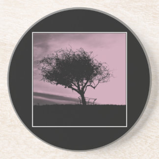 Glastonbury Hawthorn. Tree on Hill. Pink, Black. Coaster