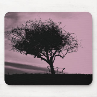 Glastonbury Hawthorn. Tree on Hill. Pink, Black. Mouse Pad