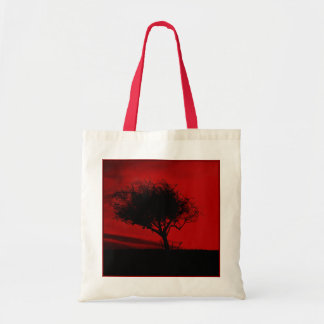 Glastonbury Hawthorn. Tree on Hill. Red and Black. Tote Bag