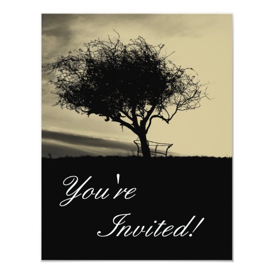 Glastonbury Hawthorn. Tree on Hill. Sepia Color. Card