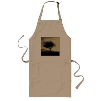 Glastonbury Hawthorn. Tree on Hill. Sepia Color. Long Apron