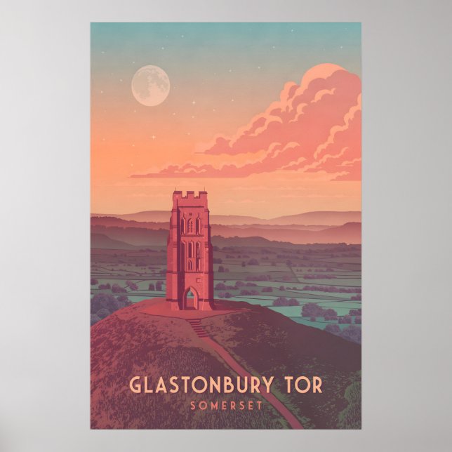 Glastonbury Tor Travel Poster (Front)