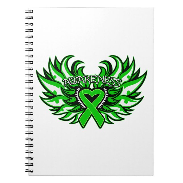 Glaucoma Awareness Heart Wings Notebook (Front)