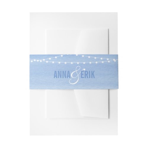 Glaucous Blue Watercolor String Lights Invitation Belly Band