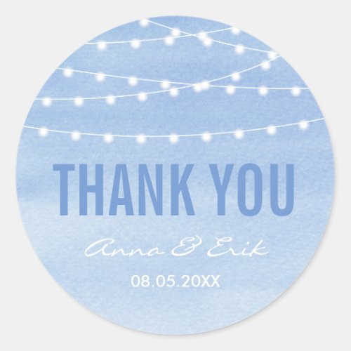 Glaucous Blue Watercolor Stringlights Thank You Classic Round Sticker