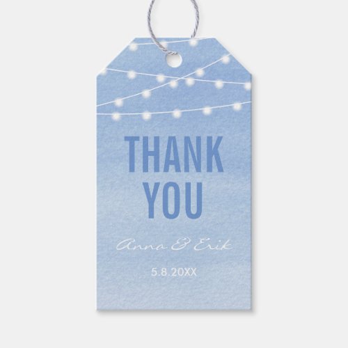Glaucous Blue Watercolor Stringlights Thank You Gift Tags