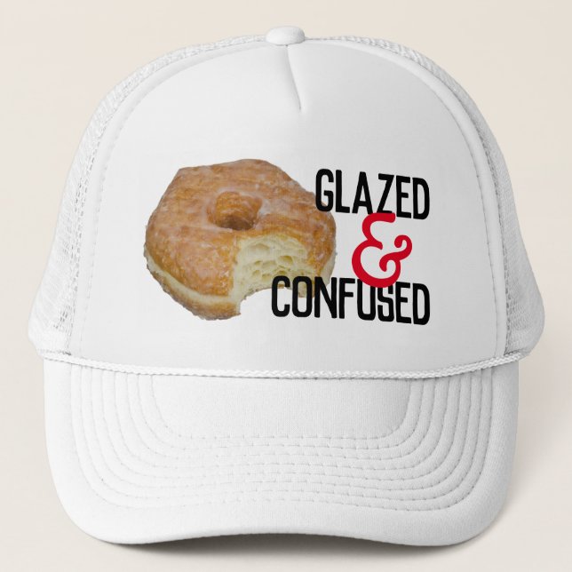 Glazed and Confused Fun Donut Trucker Hat (Front)