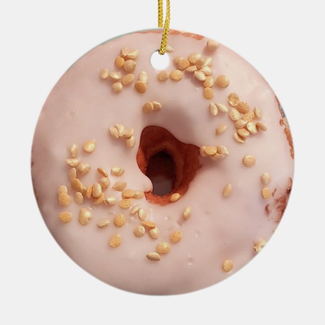 Glazed Donut Christmas Ceramic Ornament (Front)