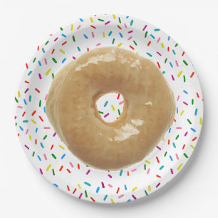 Glazed  Donut with Sprinkles  Paper Plate
