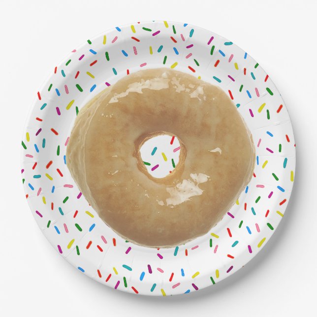 Glazed  Donut with Sprinkles  Paper Plate (Front)