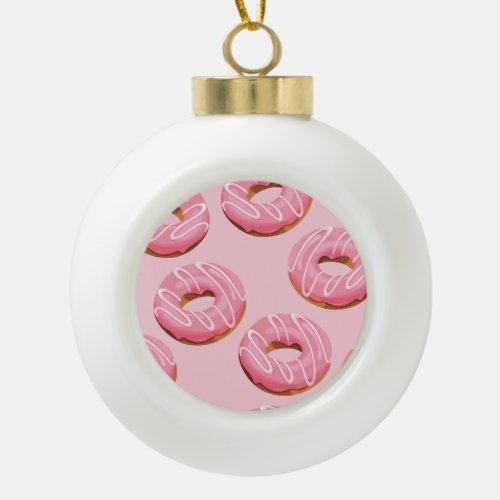 Glazed Donuts Seamless Background Ceramic Ball Christmas Ornament