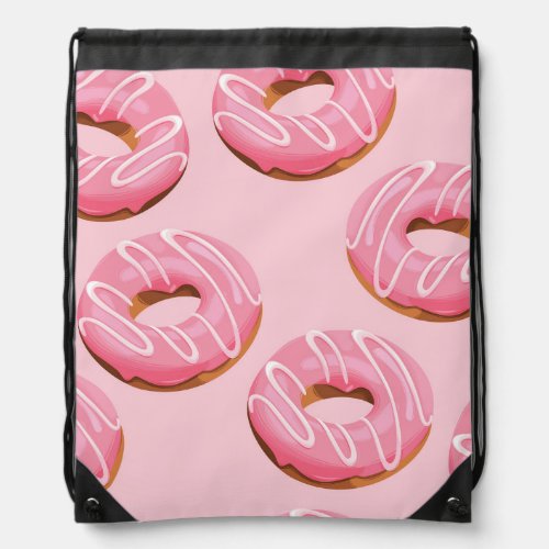 Glazed Donuts Seamless Background Drawstring Bag
