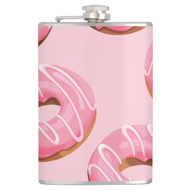 Glazed Donuts Seamless Background Flask (Front)
