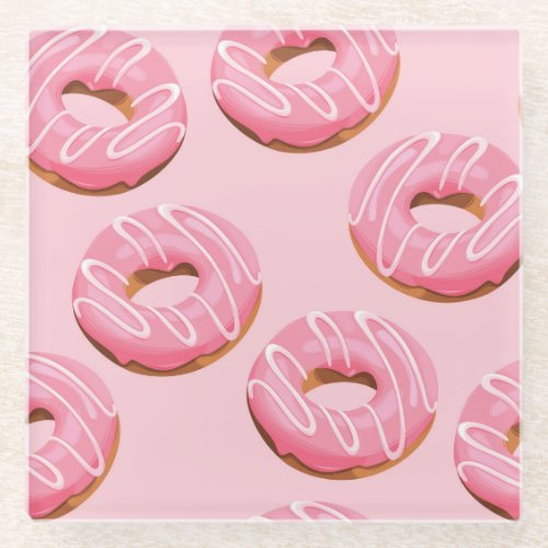Glazed Donuts Seamless Background Glass Coaster