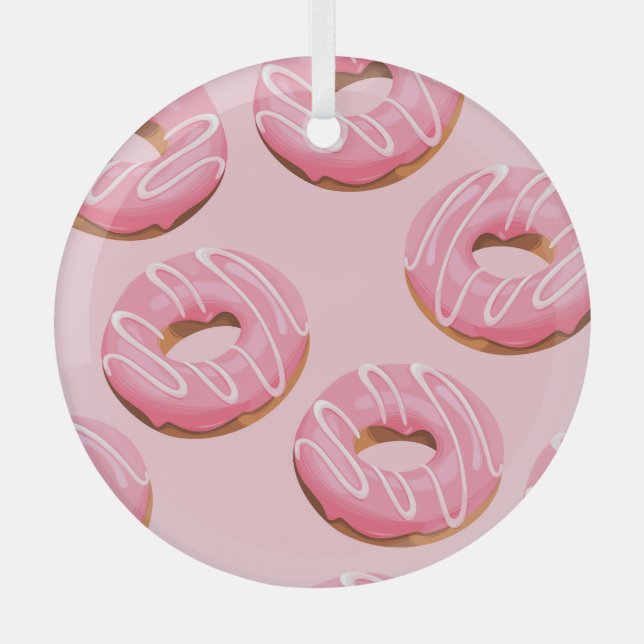 Glazed Donuts Seamless Background Glass Ornament (Front)
