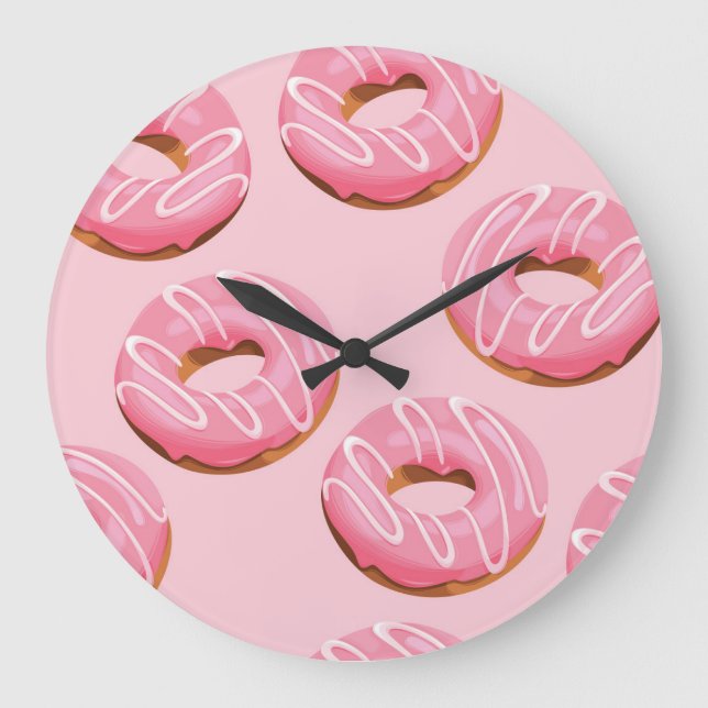 Glazed Donuts Seamless Background Large Clock (Front)