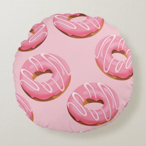 Glazed Donuts Seamless Background Round Pillow