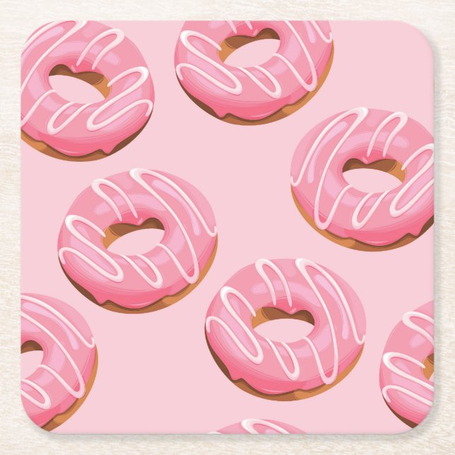 Glazed Donuts Seamless Background Square Paper Coaster (Front)