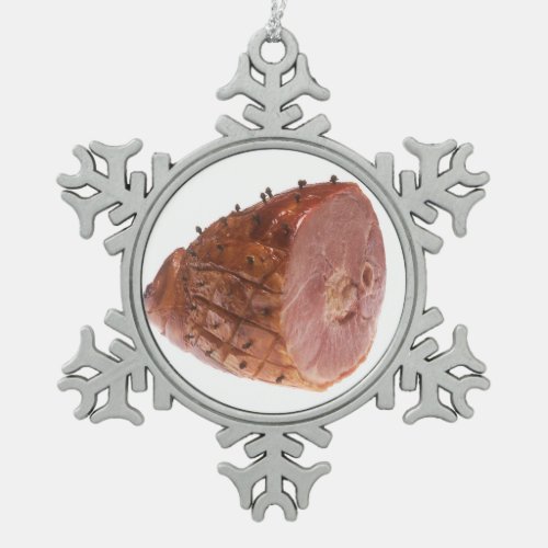 Glazed Ham Snowflake Pewter Christmas Ornament