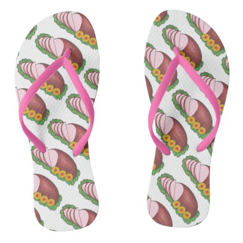 Glazed Pink Easter Ham Christmas Dinner Food Flip Flops