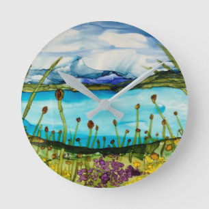 Glazier lake below the mountains round clock