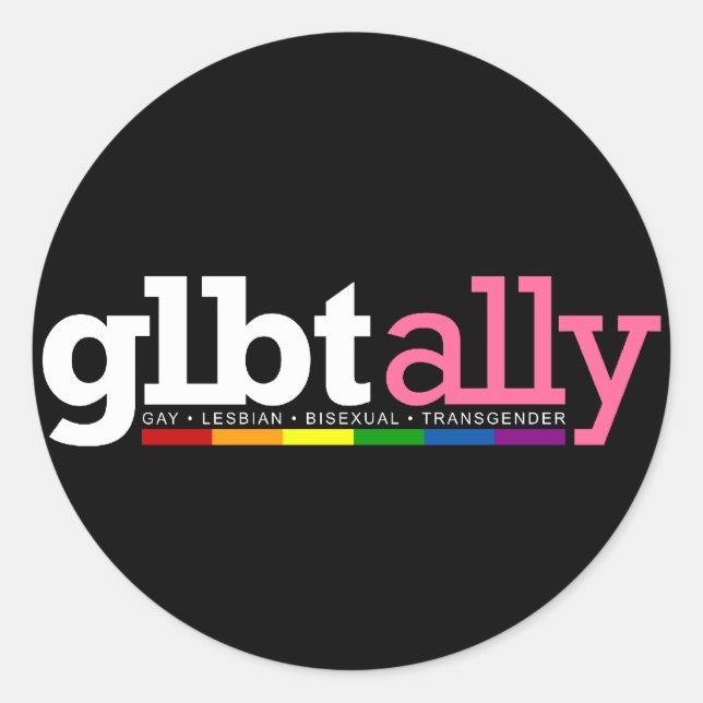 GLBT Ally Round Black Sticker (Front)