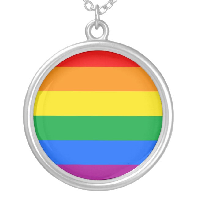 GLBT PRIDE STRIPES DESIGN SILVER PLATED NECKLACE (Front)
