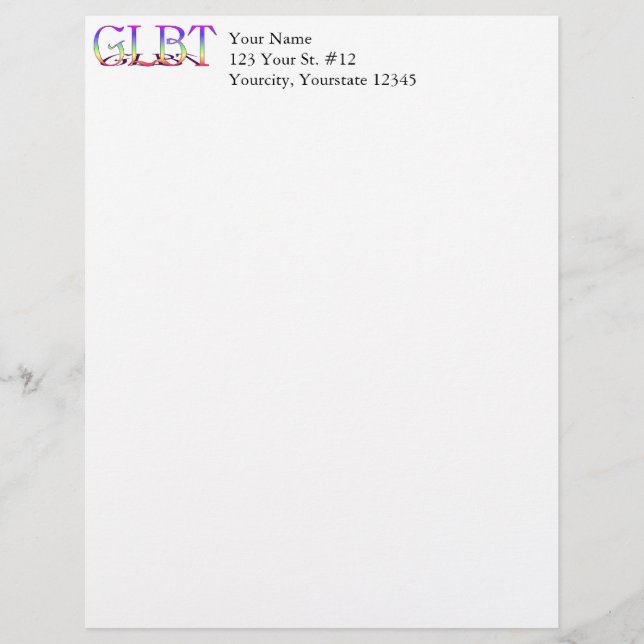 GLBT Support Rainbow Text Letterhead (Front)