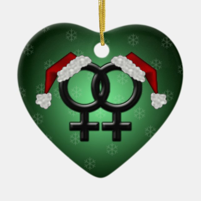 GLBT Xmas - Lesbian Green Ceramic Ornament (Front)