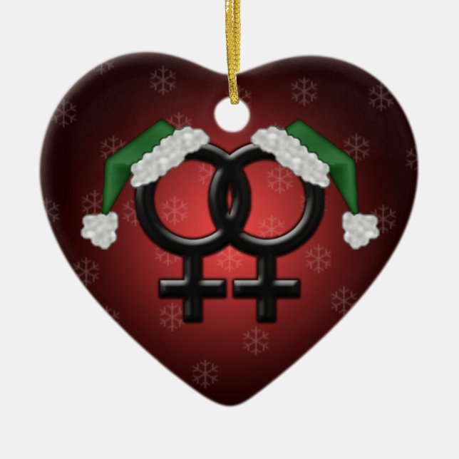 GLBT Xmas - Lesbian Red Ceramic Ornament (Front)