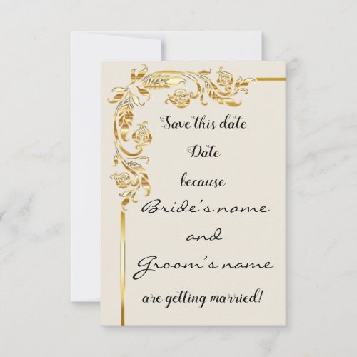 Gld Flower Scroll WedSave the Date Announcement